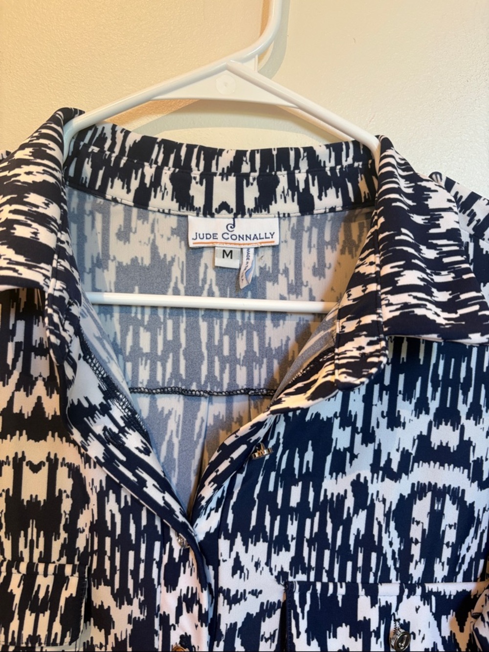 Jude Connally Navy and White Printed Collared Shirt Dress medium - Picture 2 of 5